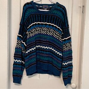 Vintage ETCHINGS Sweater Size LARGE Colorful Aztec textured pattern